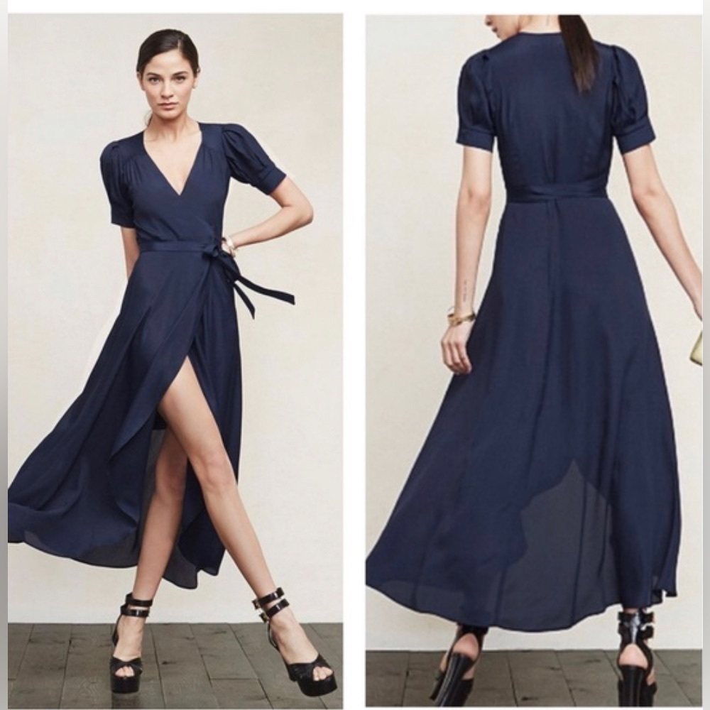 Reformation navy blue lochness bridesmaid dress